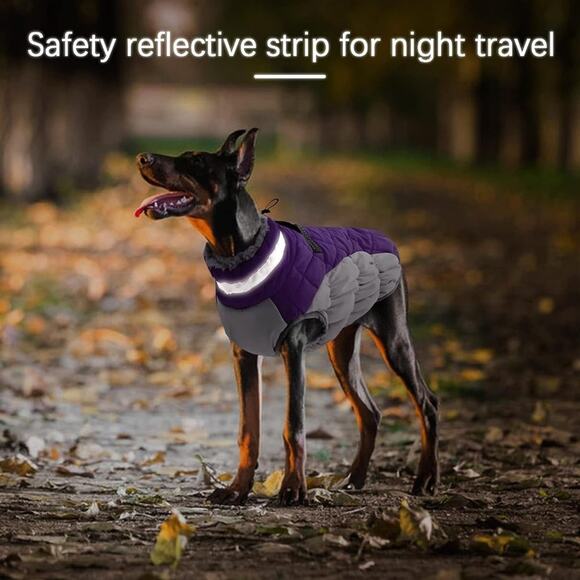 Colorblock Cold Weather Waterproof Reflective Puffer Dog Coat Jacket - Picture 5 of 7